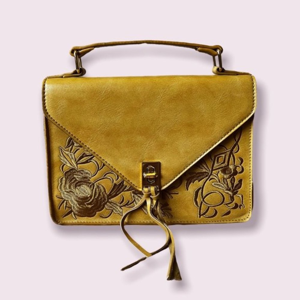 Urban Expressions Vegan Leather Bag Tan Embroidered Boho Crossbody Purse